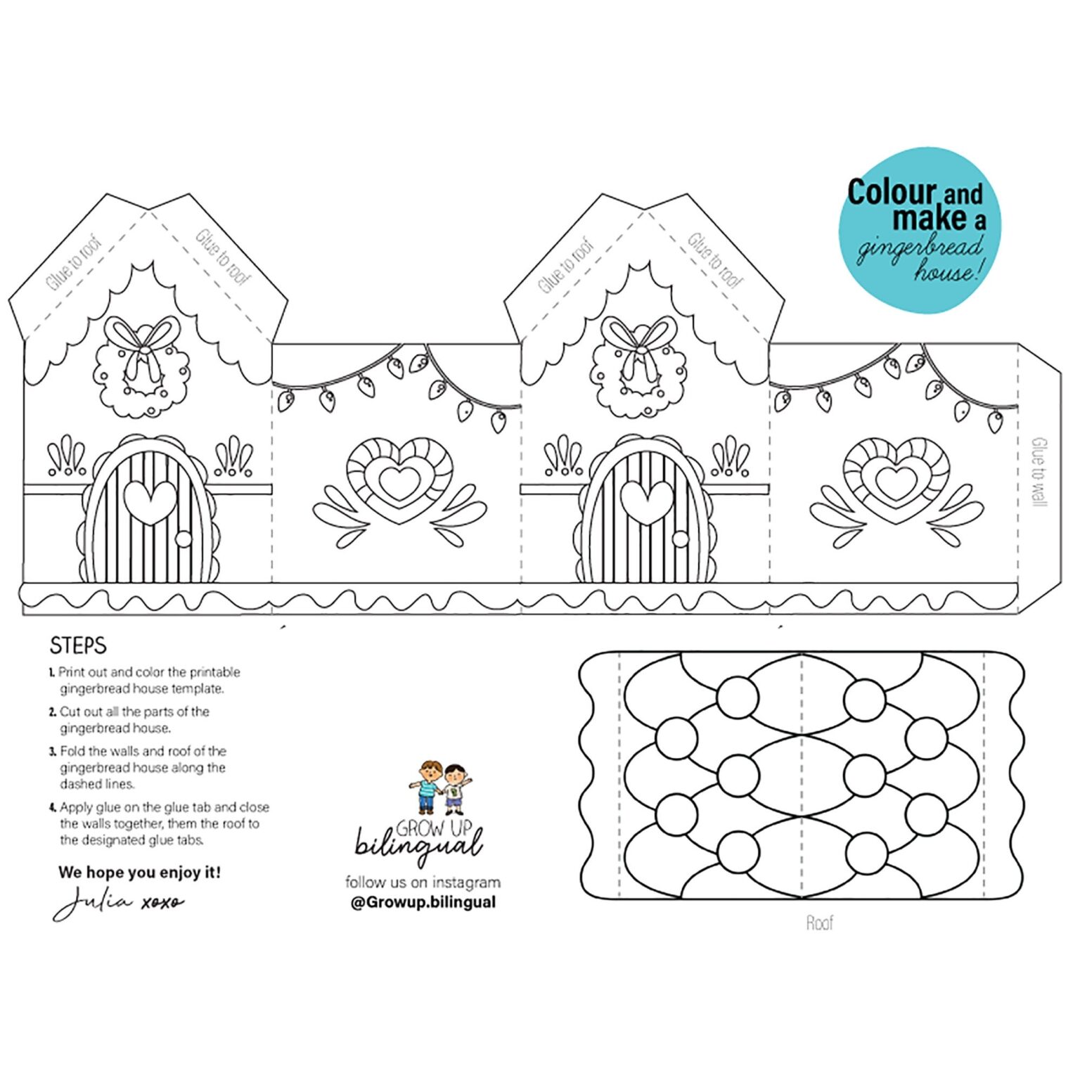 Printable gingerbread house template to colour etsy de fillable form 2024
