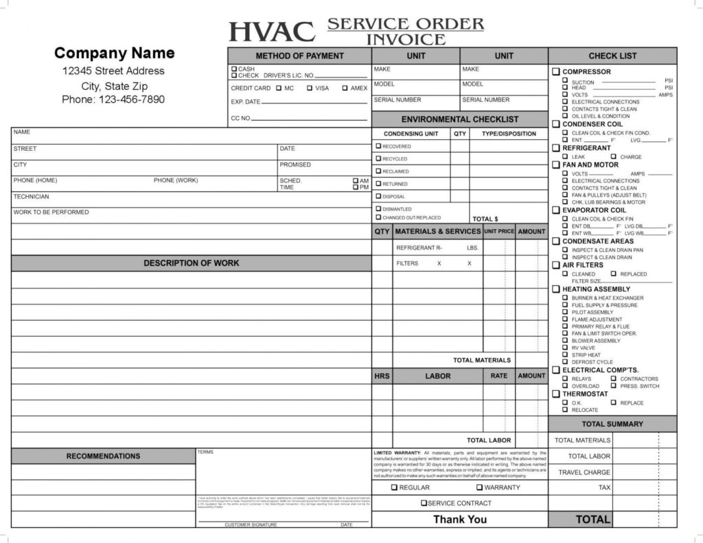 Free Printable Hvac Invoice Template