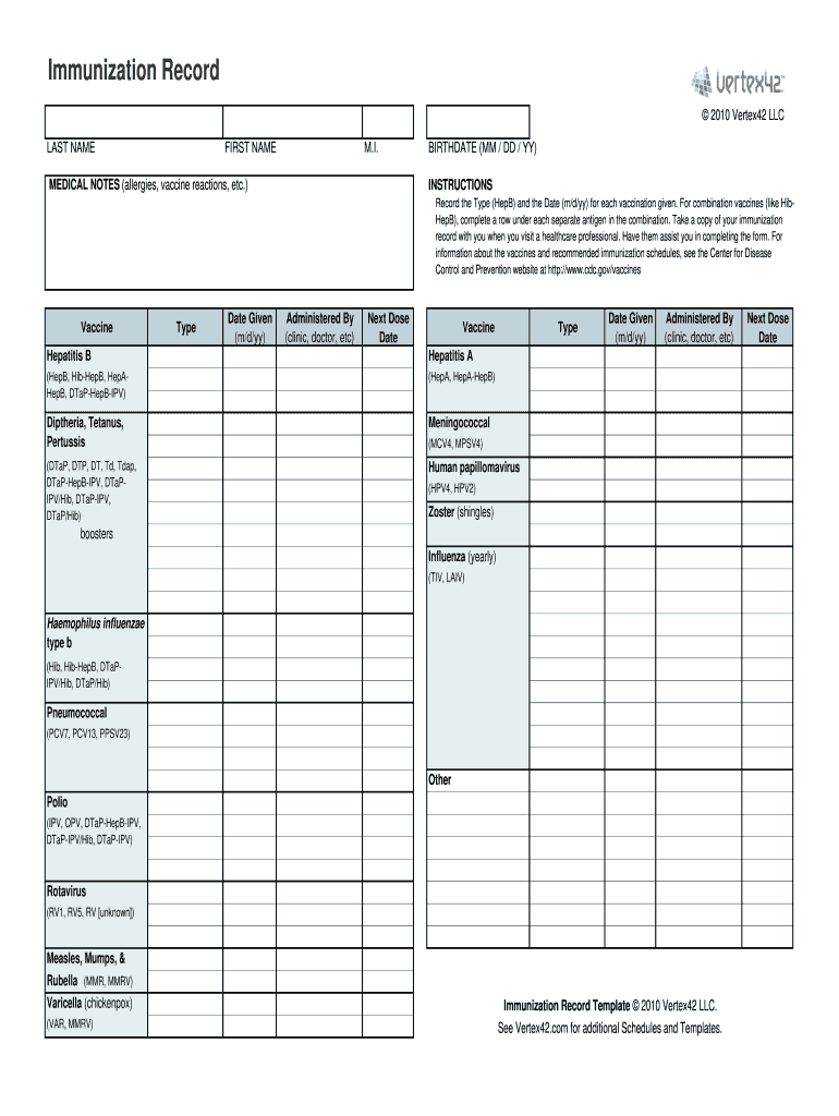 Printable Immunization Record Printable Immunization Or Vaccination Record Fill Out Sign Online DocHub