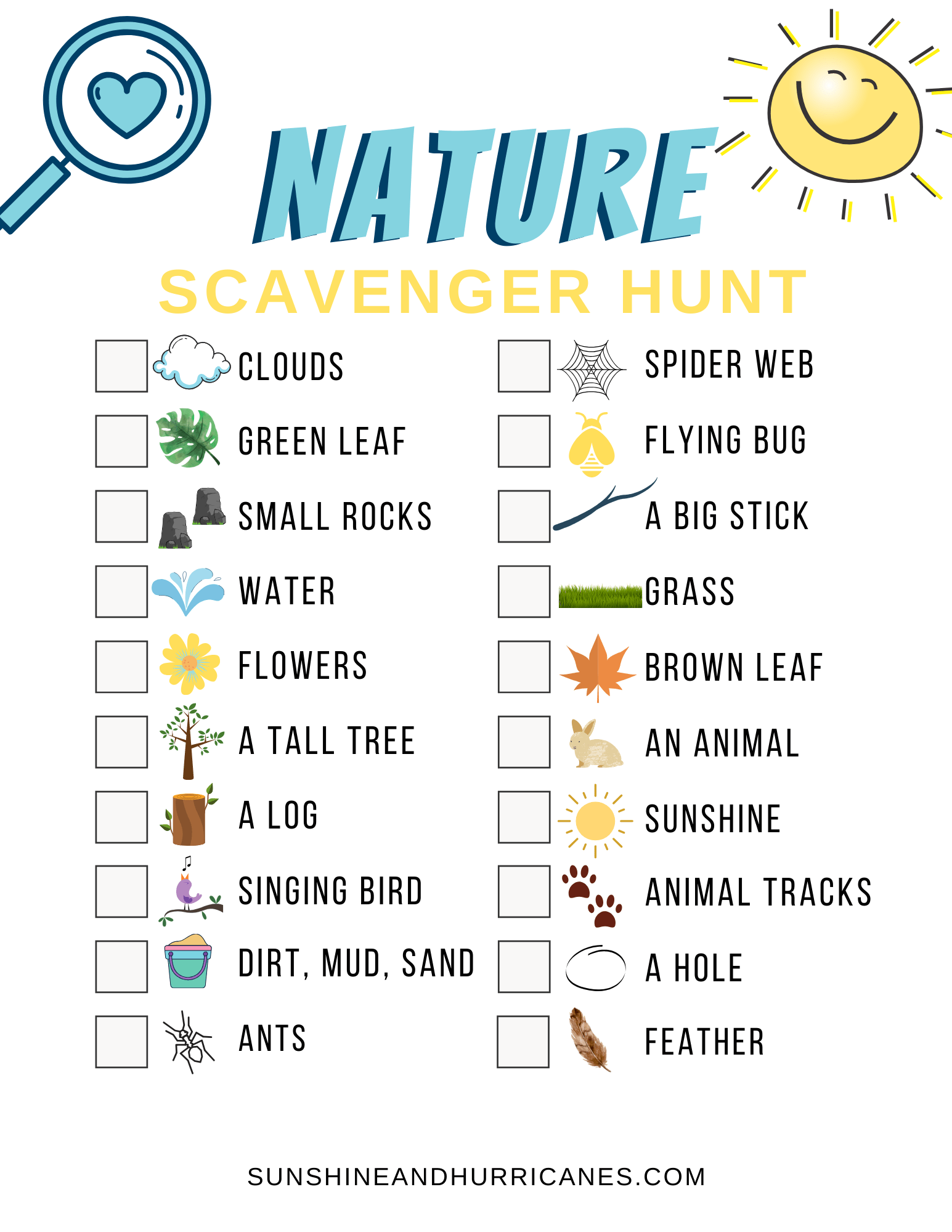 Printable Scavenger Hunt For Kids Set Sunshine And Hurricanes