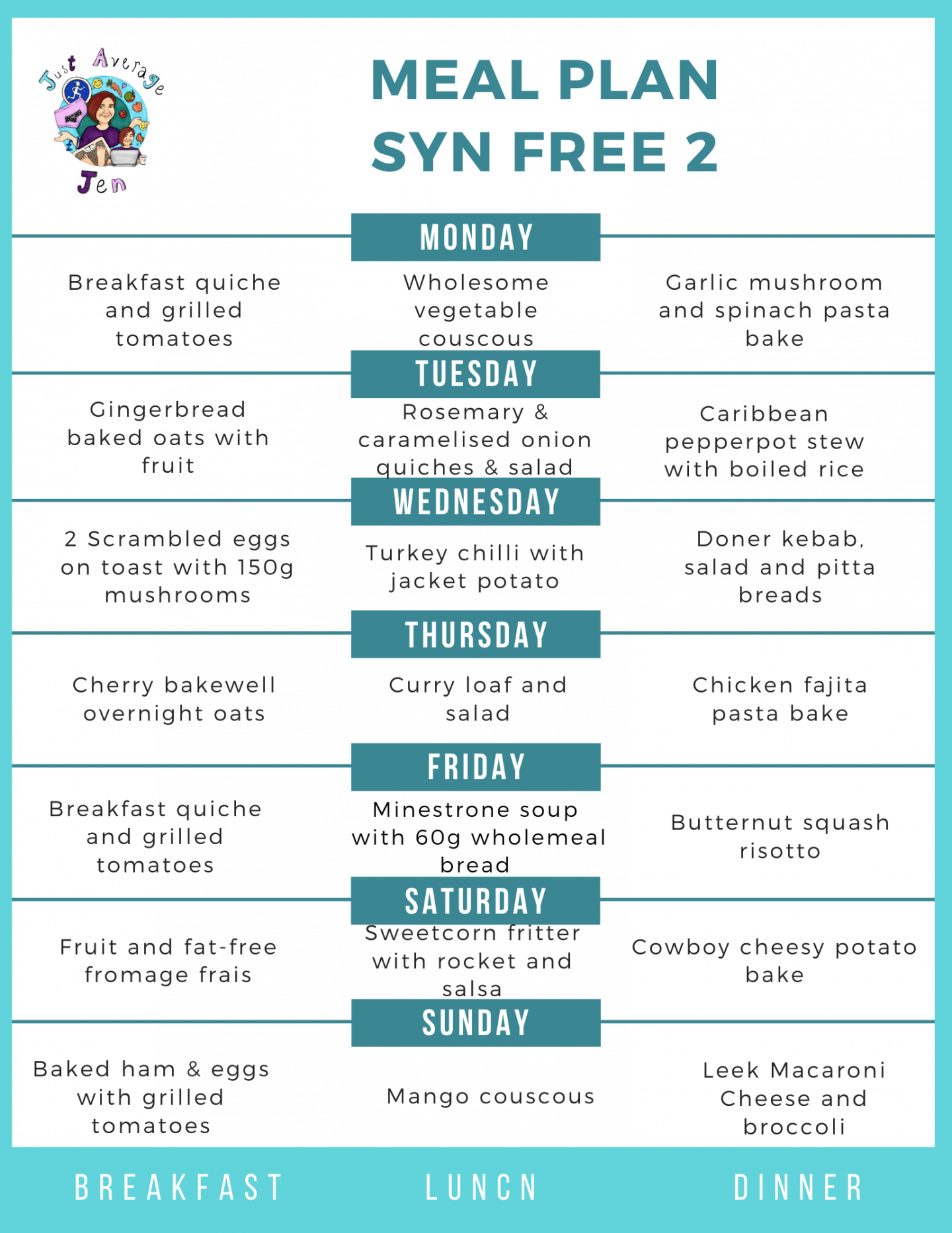 Printable Slimming World Meal Plans Shopping Lists Recipes Syns 
