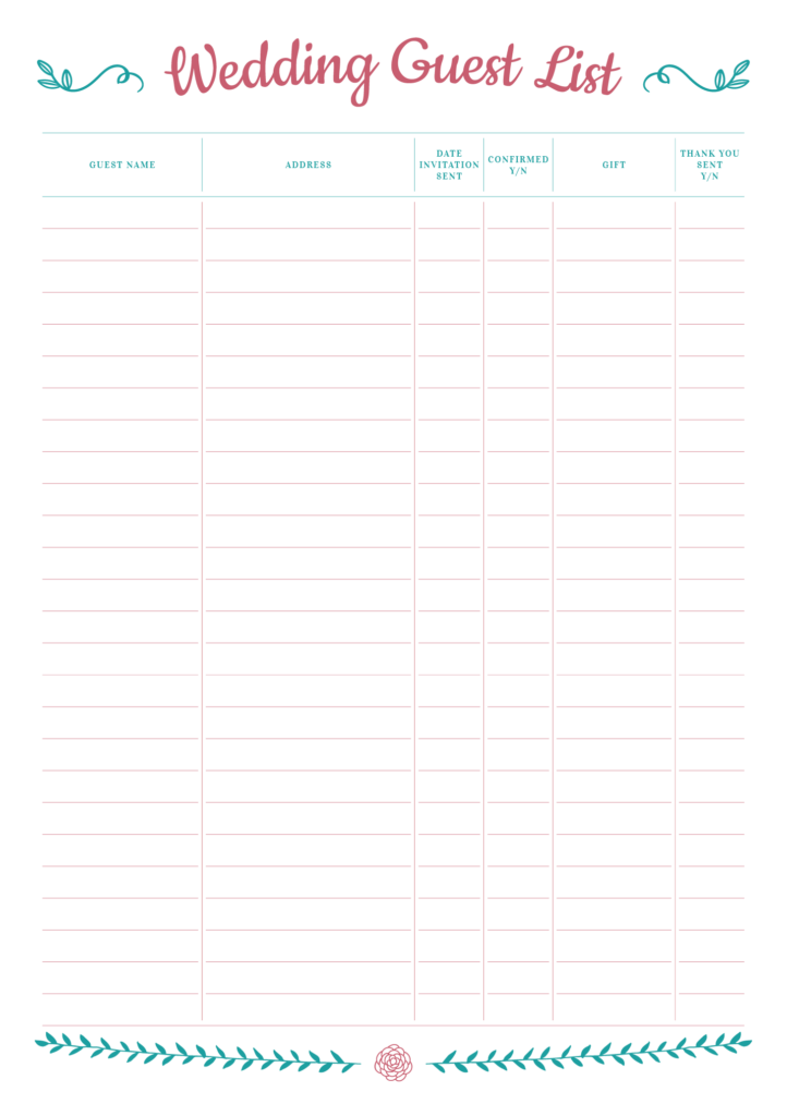 Printable Wedding Guest List With Gift Section PDF Download Guest List Template Wedding Guest List Printable Wedding Guest List Template