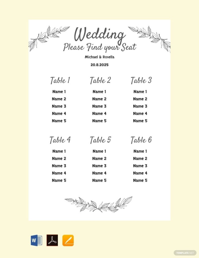 Wedding Seating Chart Template Printable