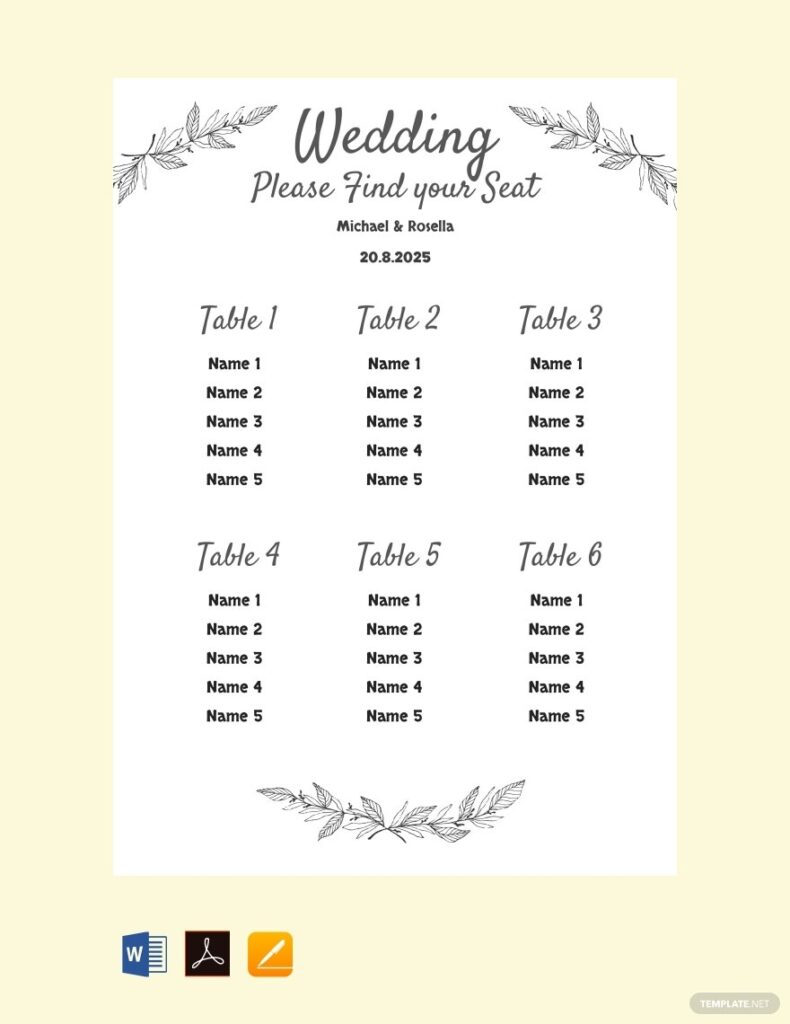 Printable Wedding Seating Chart Template