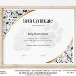 Puppy Birth Certificate Template Editable Printable Paw Etsy de