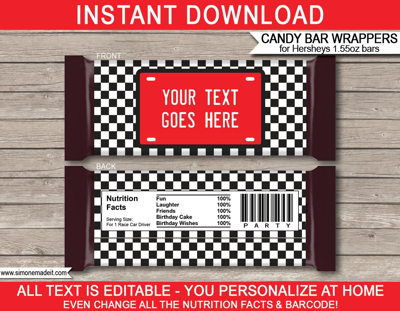 Race Car Hershey Candy Bar Wrappers Personalized Candy Bars