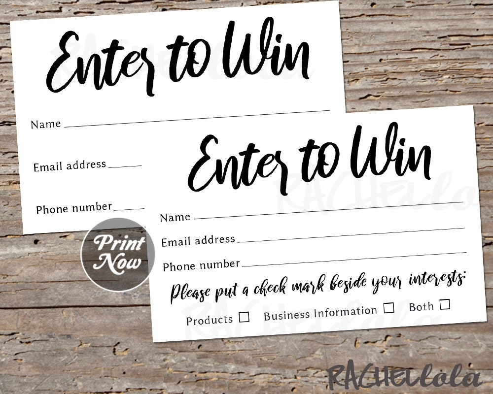 Raffle Ticket Template Printable Enter To Win Entry Form Etsy de