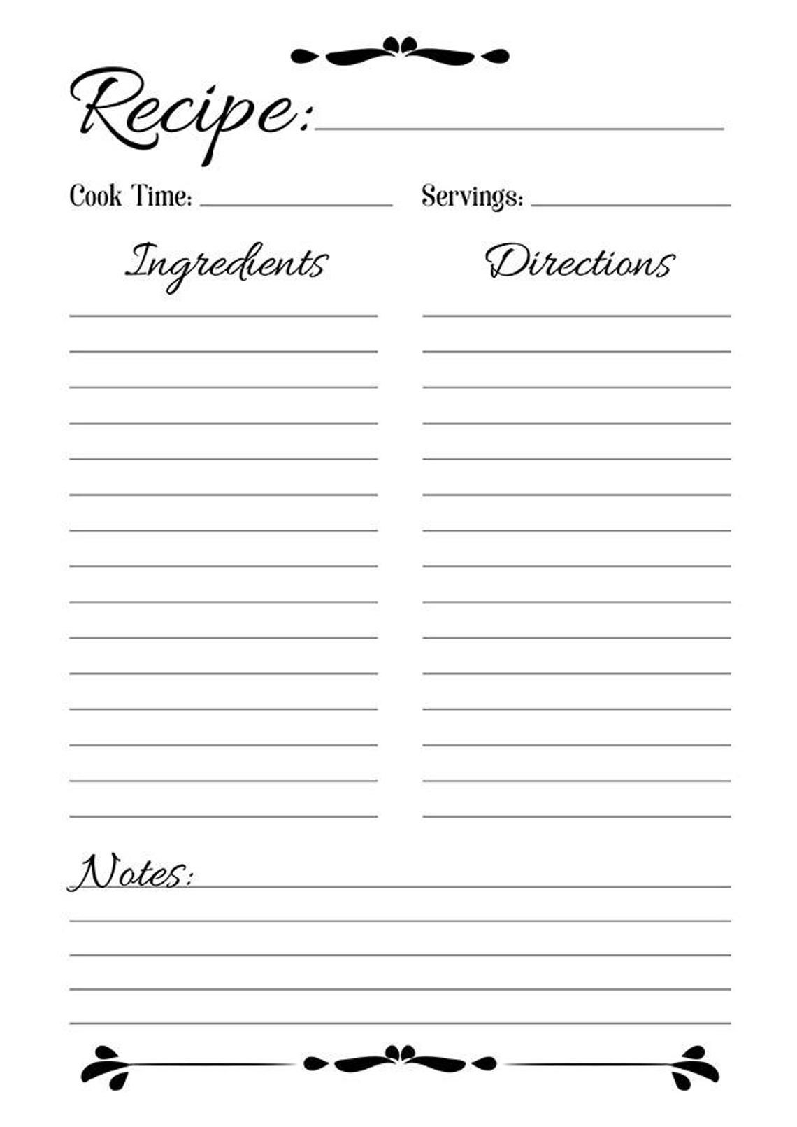 Recipe Sheet Printable Recipe Page Template Blank Recipe Etsy Food Printables Recipe Sheets Printable Recipe Page