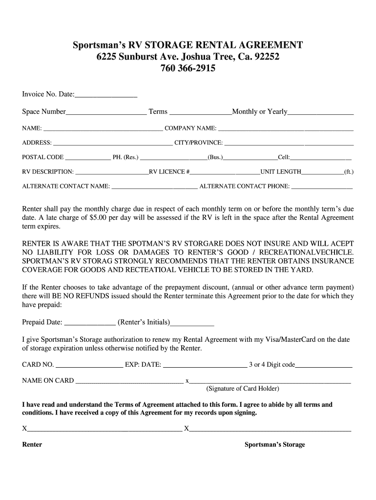 Rv Storage Agreement Template Fill Out Sign Online DocHub