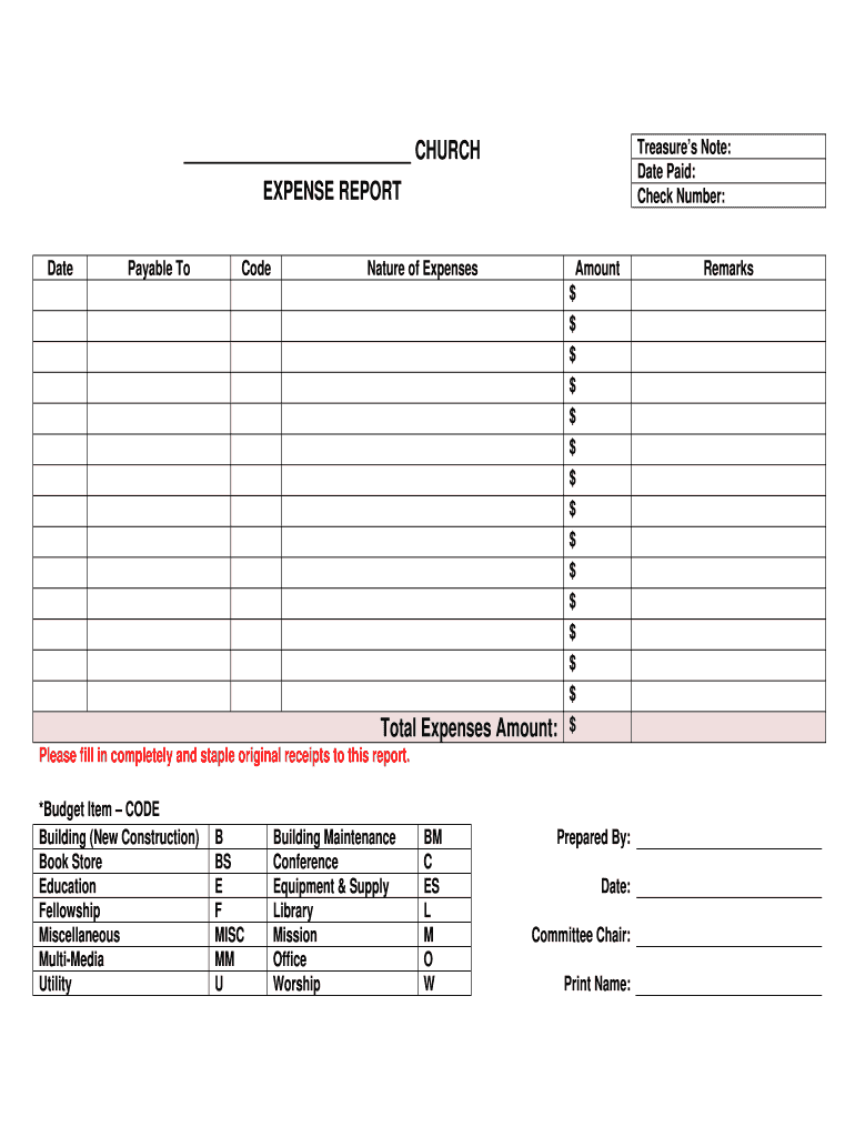 Printable Expense Report Template