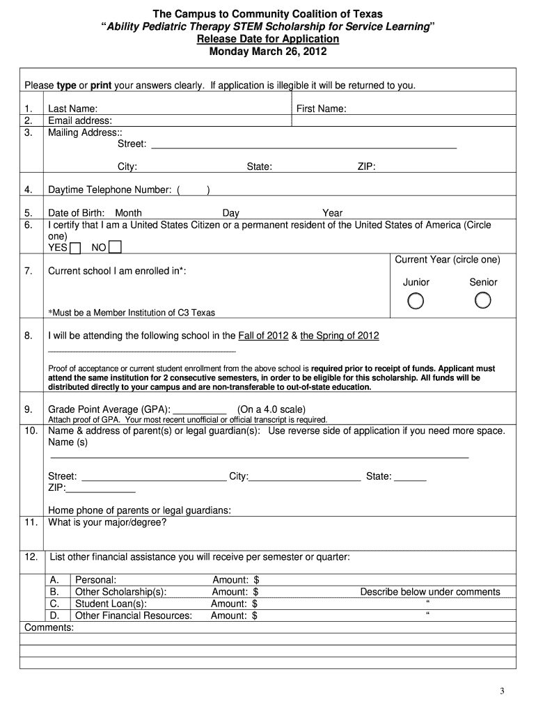 Sample Scholarship Application Template Fill Online Printable Fillable Blank PdfFiller