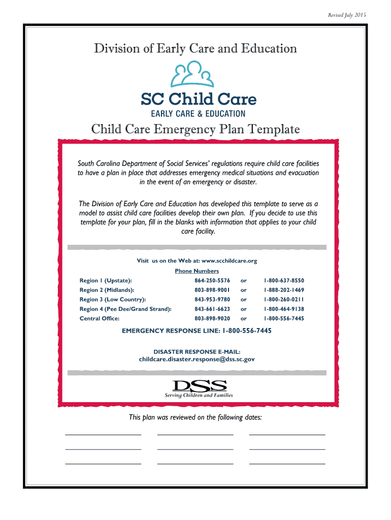 Sc Child Care Emergency Plan Template Fill Online Printable Fillable Blank PdfFiller