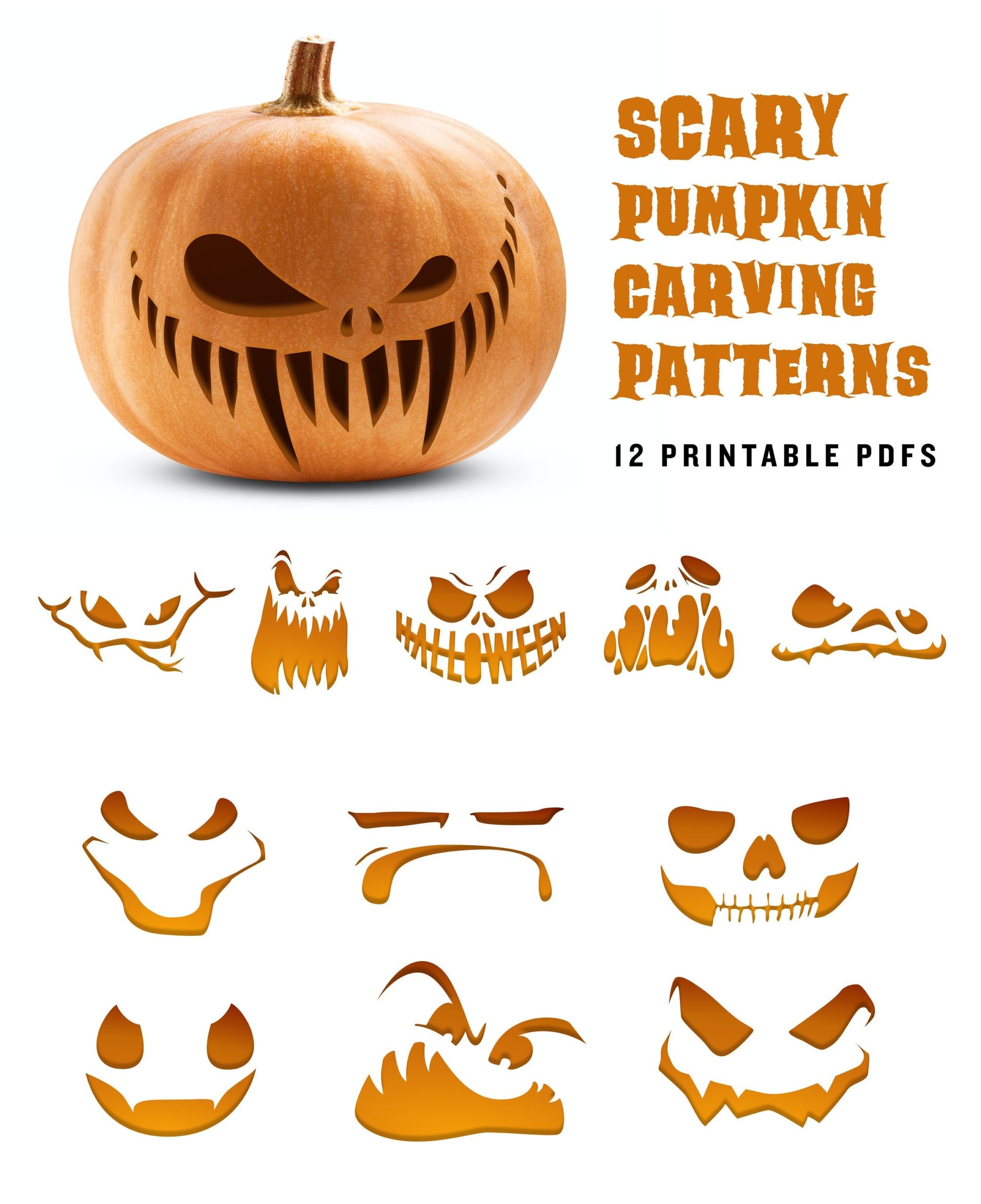 Scary Pumpkin Carving Pattern Angry Jack o Lantern Printable Etsy de