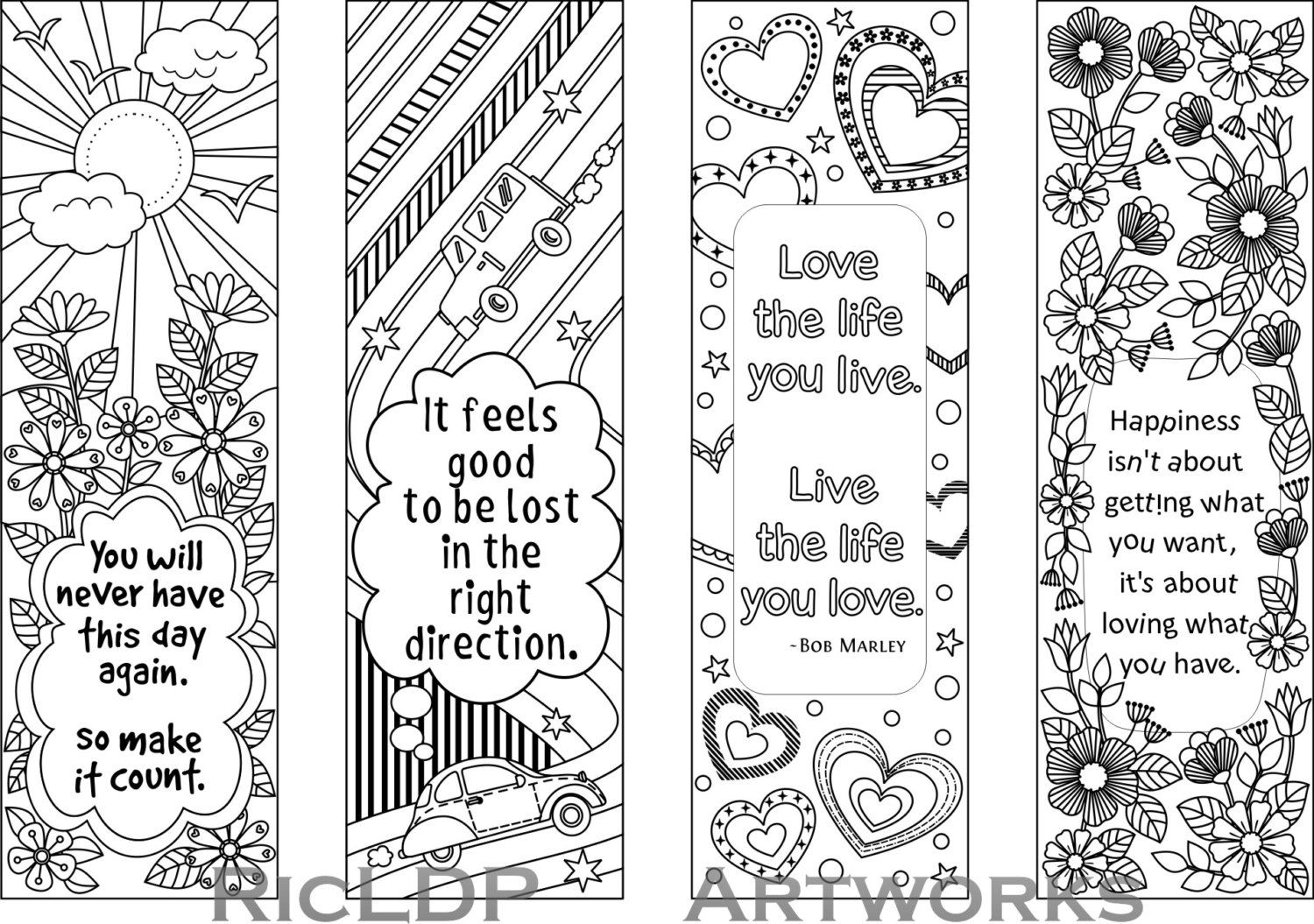 Set Of 4 Coloring Bookmarks With Quotes Bookmark Templates Etsy Coloring Bookmarks Bookmark Template Printable Coloring Pages