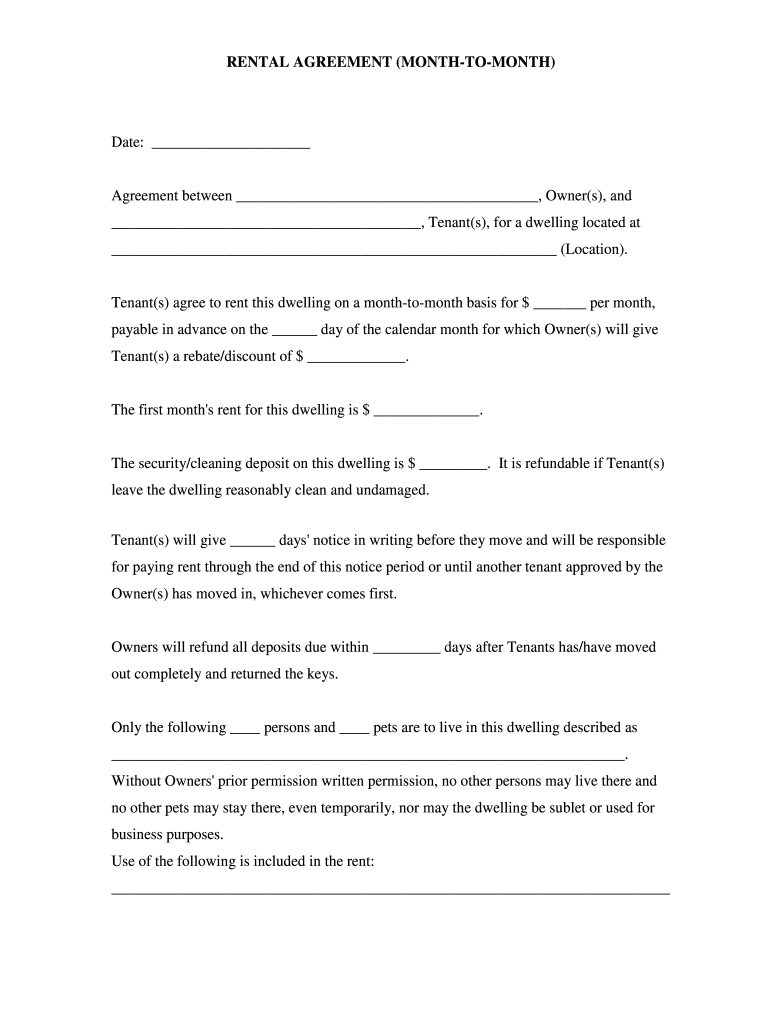 Month To Month Free Printable Rental Agreement Template