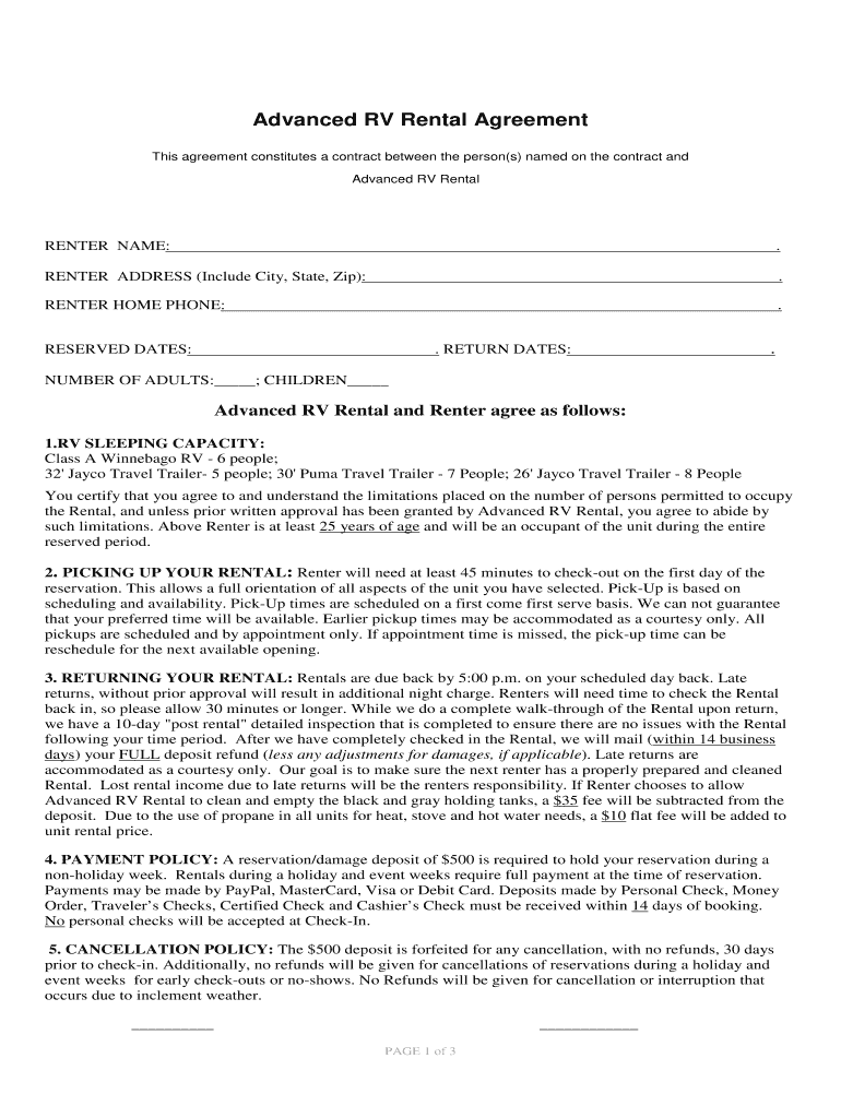 Simple Rv Rental Agreement Fill Out Sign Online DocHub