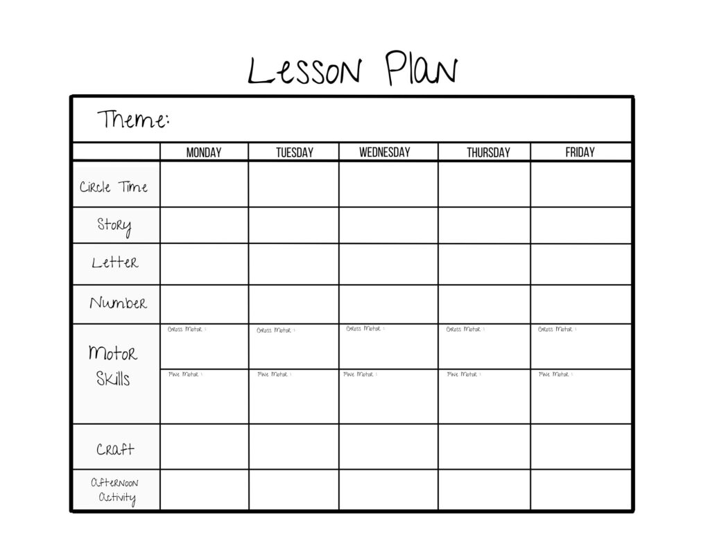 Printable Preschool Lesson Plan Template