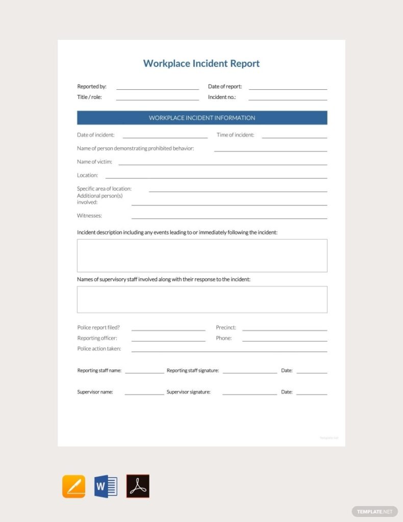 Simple Workplace Incident Report Template Google Docs Word Apple Pages