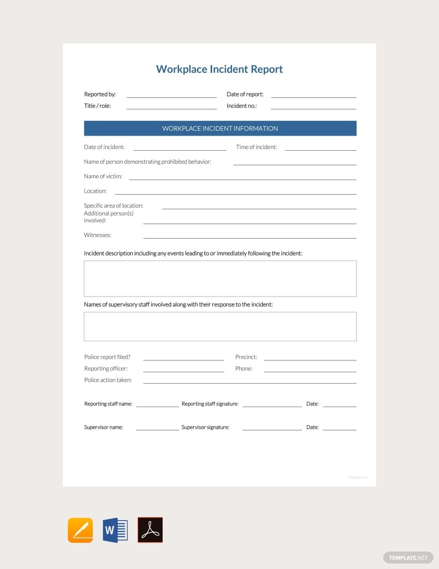 Simple Workplace Incident Report Template Google Docs Word Apple Pages PDF Template