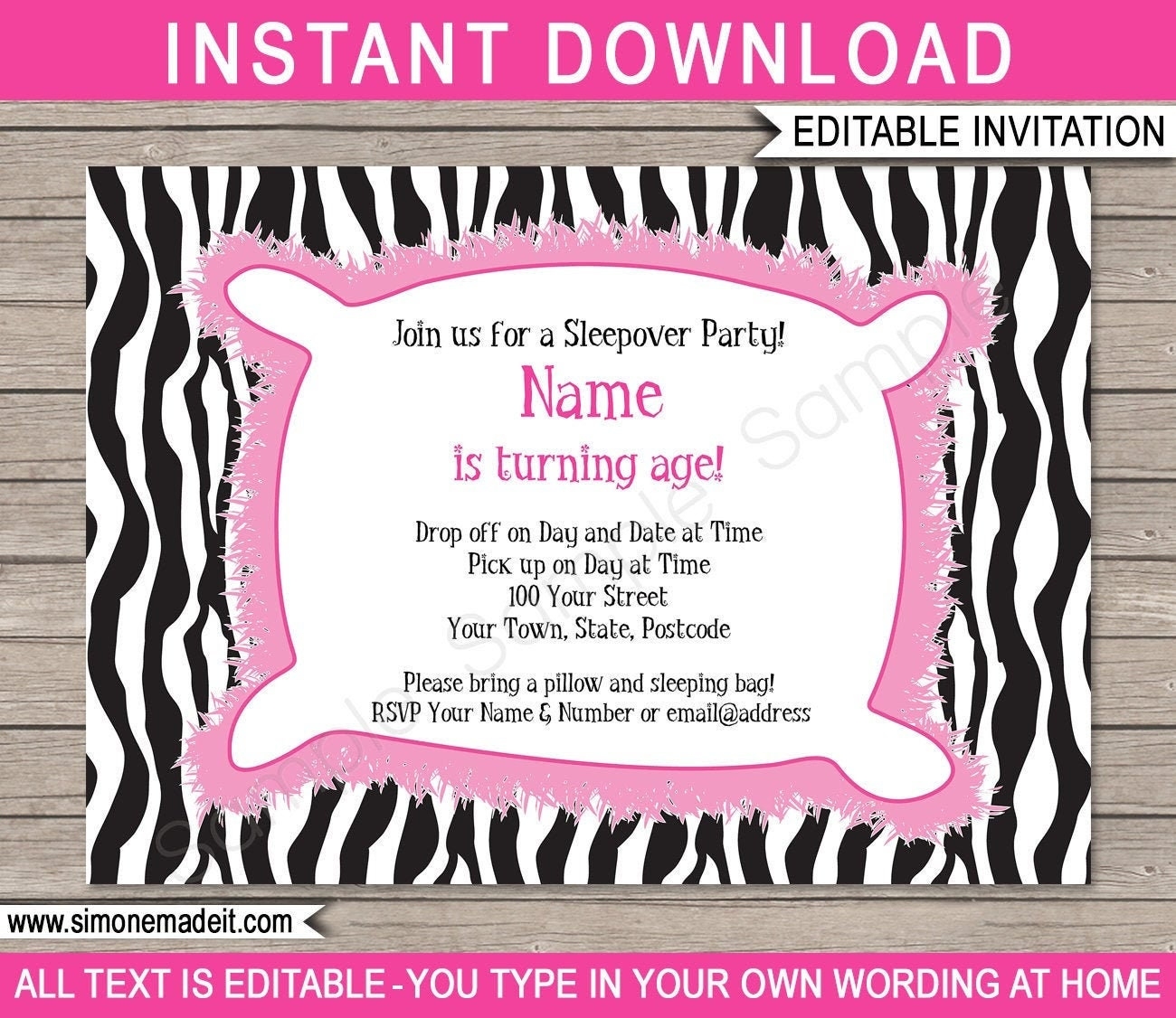 Sleepover Birthday Party Invitation Printable Template Etsy sterreich