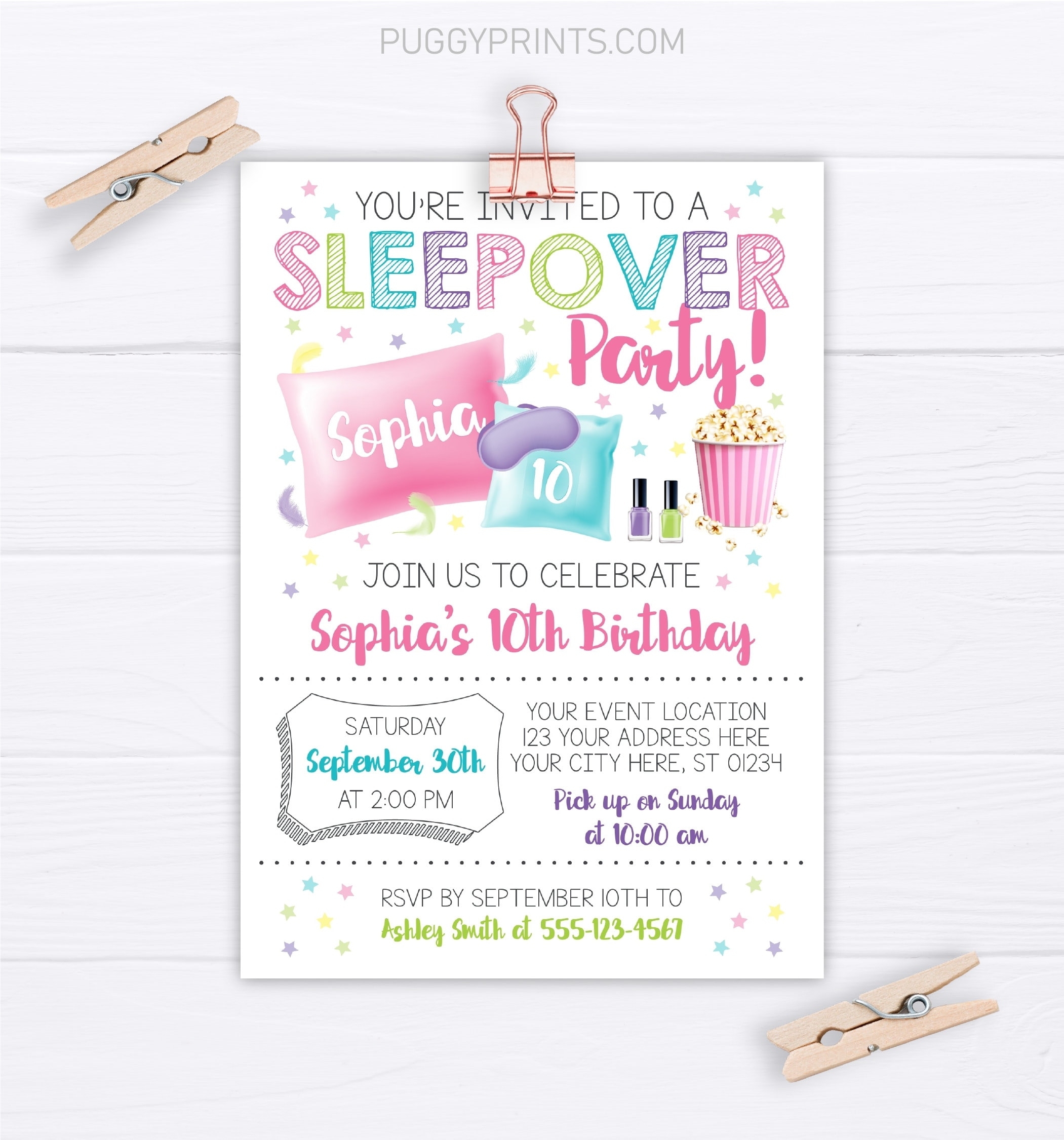 Sleepover Invitation Slumber Party Invitation Sleepover Etsy de