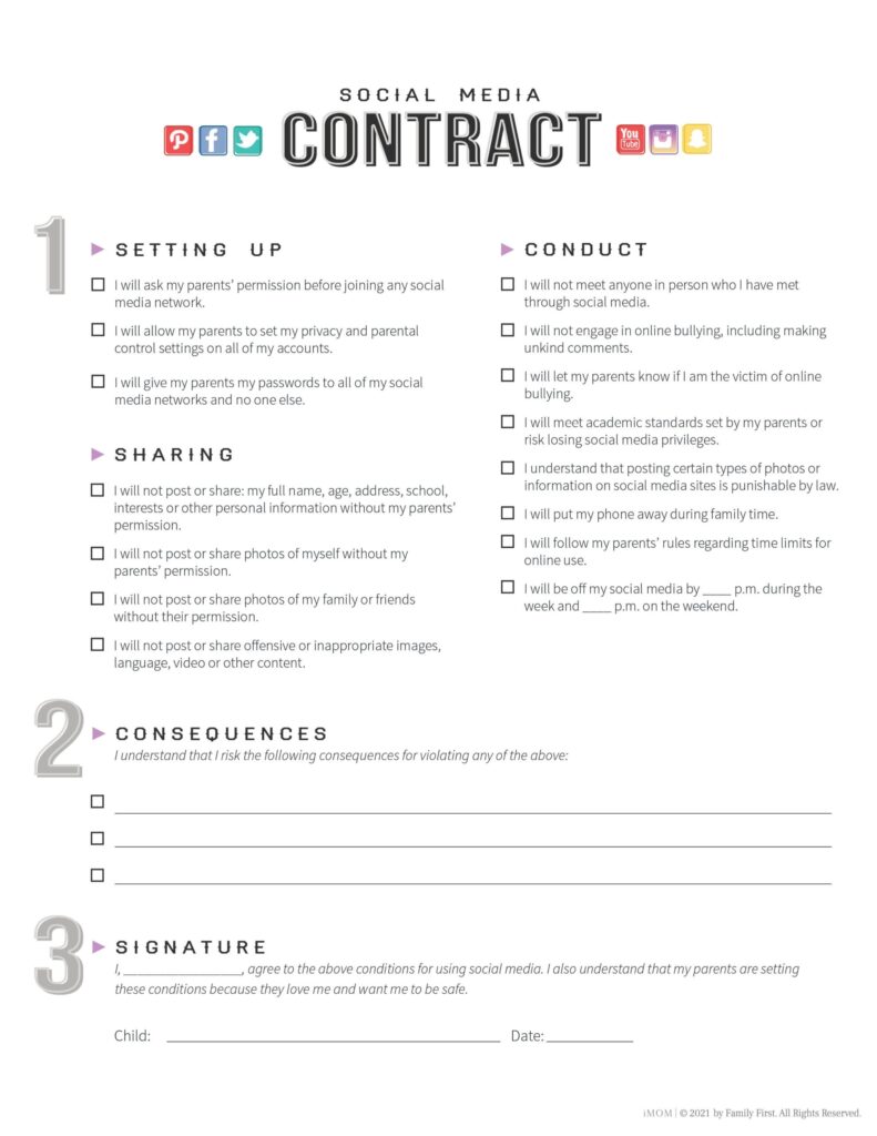 Social Media Contract For Kids IMOM
