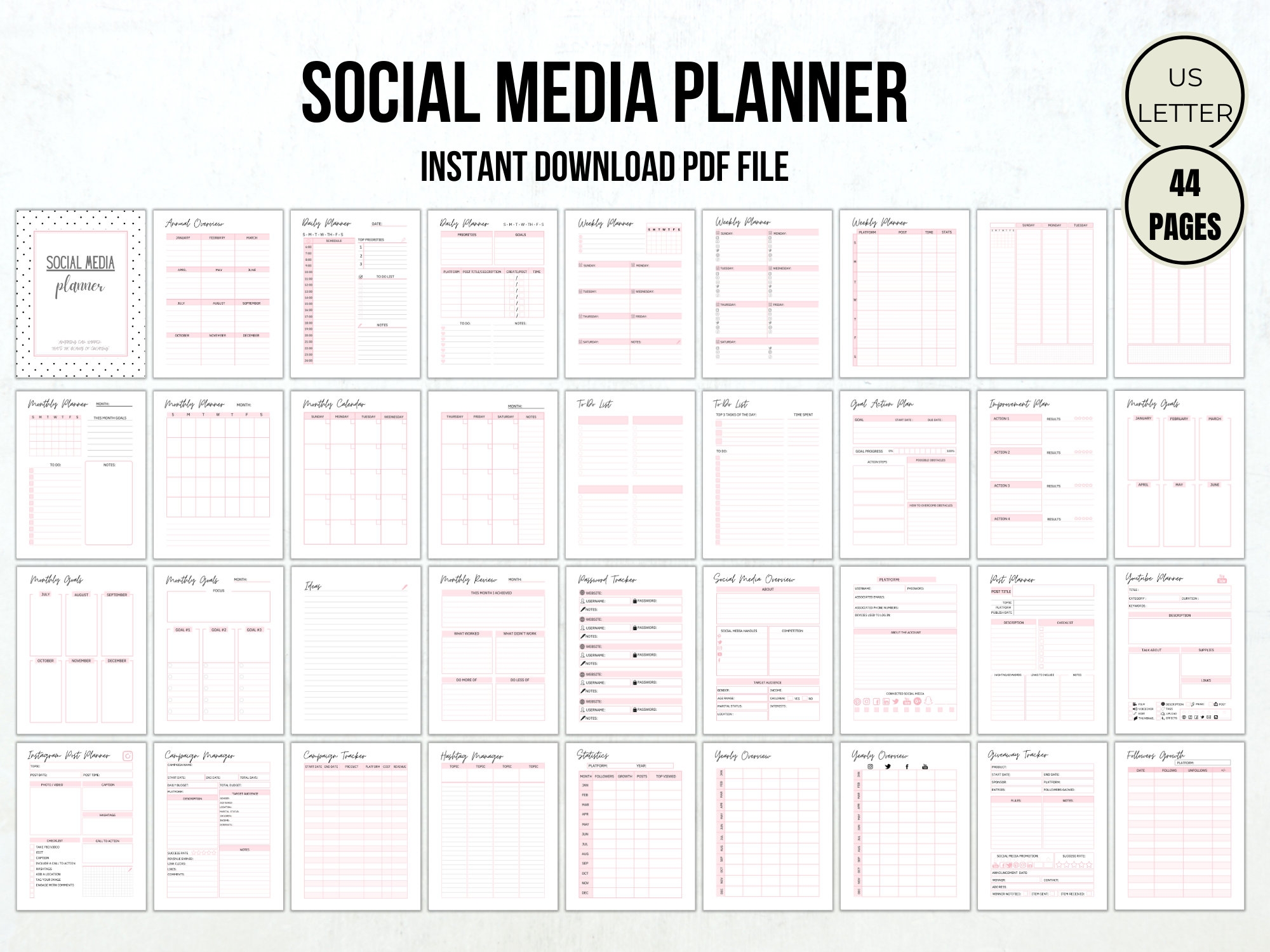 Social Media Planner Printable Facebook Tracker Instagram Etsy Schweiz