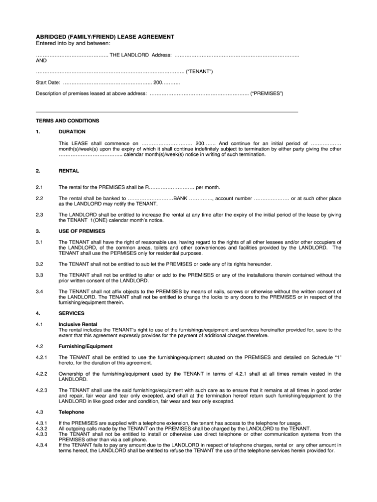 South Africa Lease Agreement Fill Online Printable Fillable Blank ...