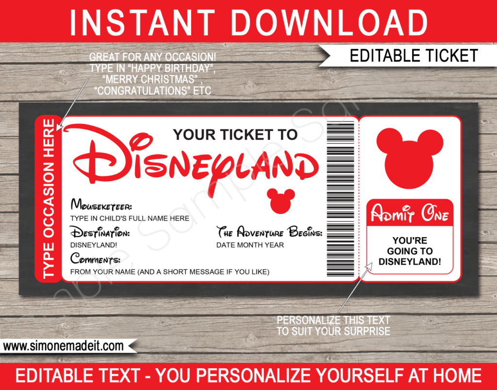 Template Free Printable Surprise Disney Tickets