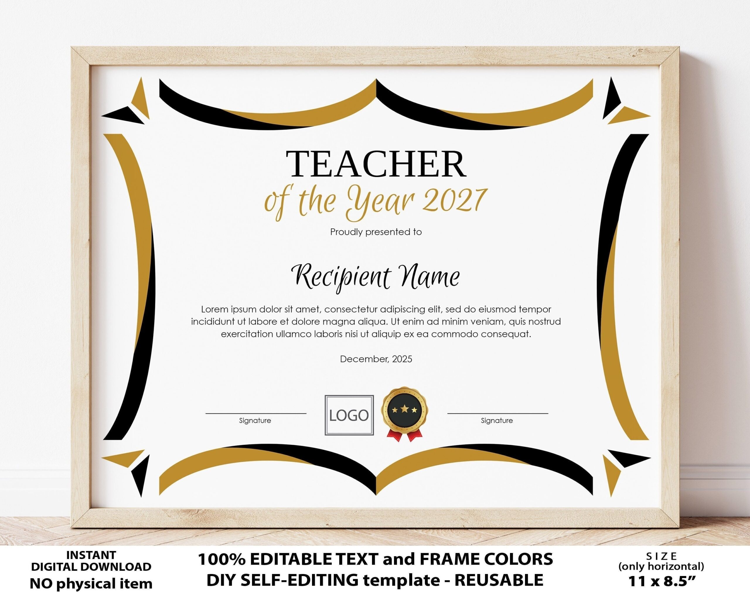 Teacher Of The Year EDITABLE Certificate Template Printable Etsy UK