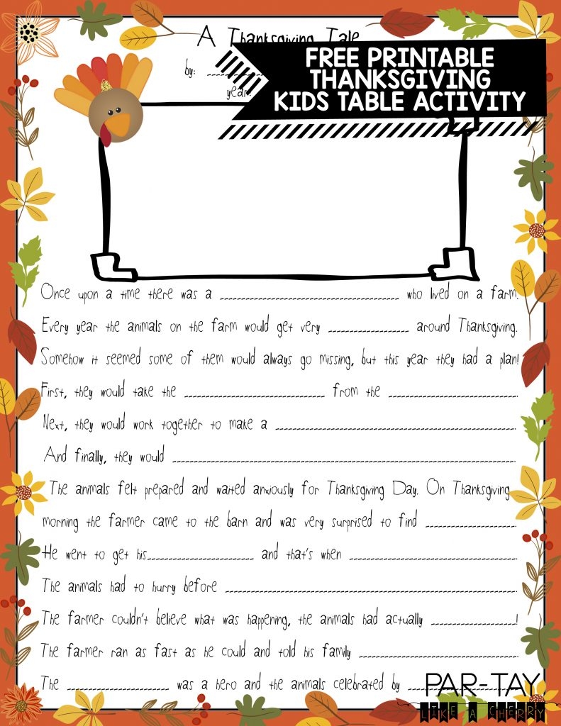 Thanksgiving Printable Mad Libs For Kids