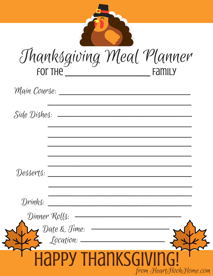 Thanksgiving Meal Planner Free Printable Download