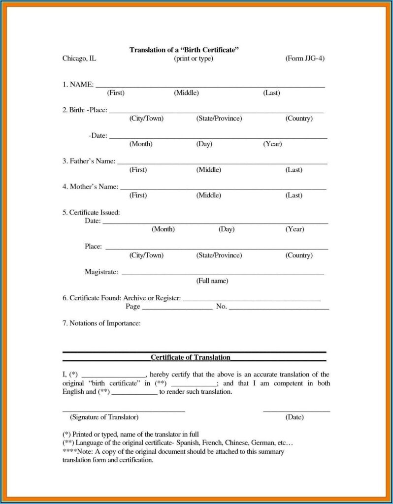 Printable Birth Certificate Translation Template