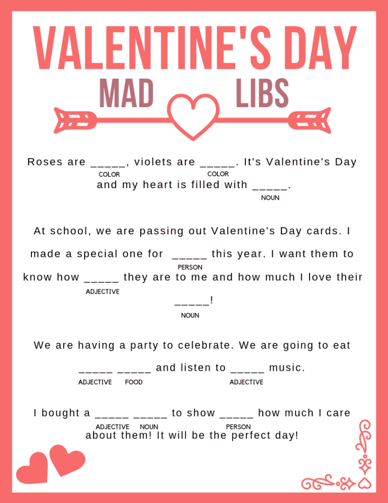 Valentine Mad Libs Printable For Kids