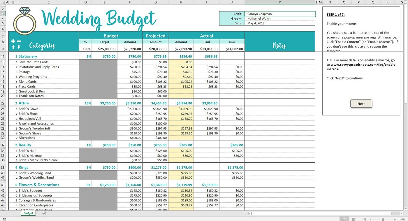 Wedding Budget Spreadsheets From Savvy Spreadsheets