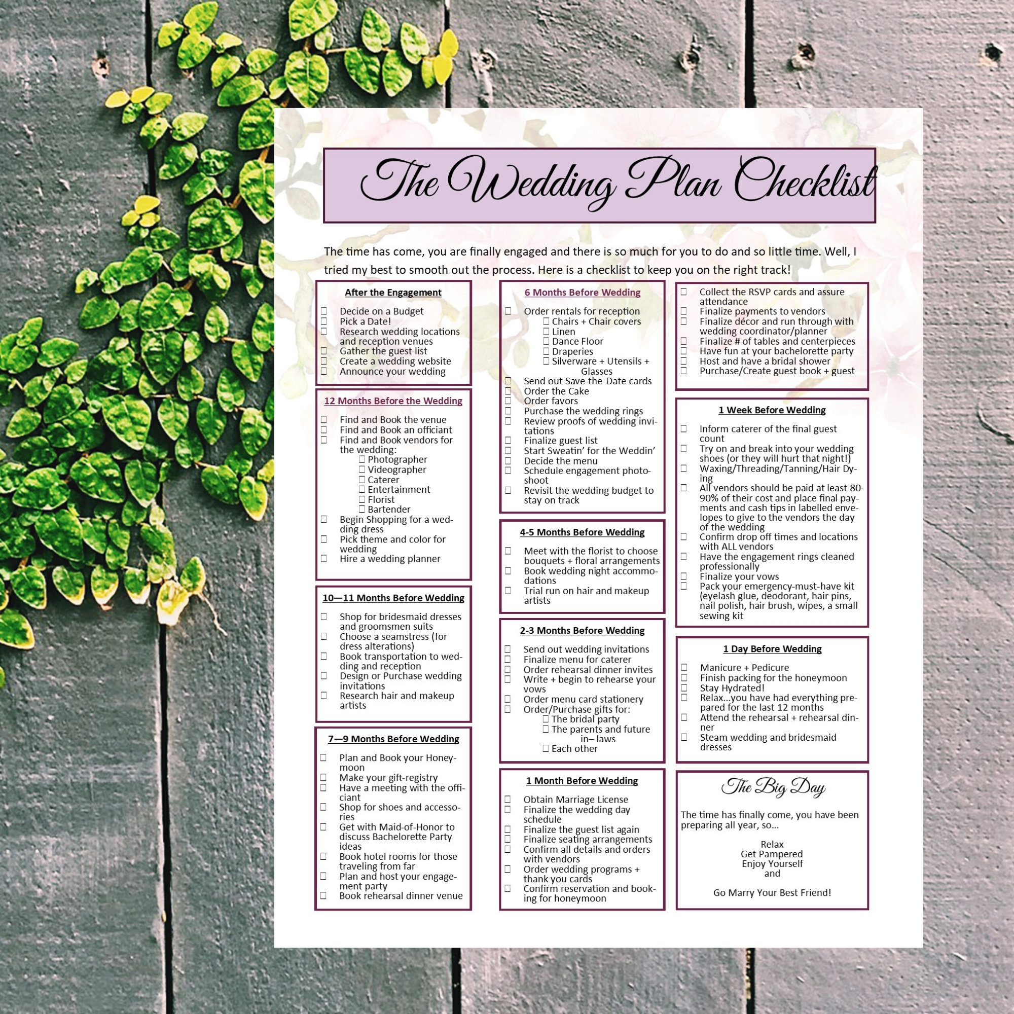 Wedding Checklist Wedding Planner Printable Sheet Etsy de