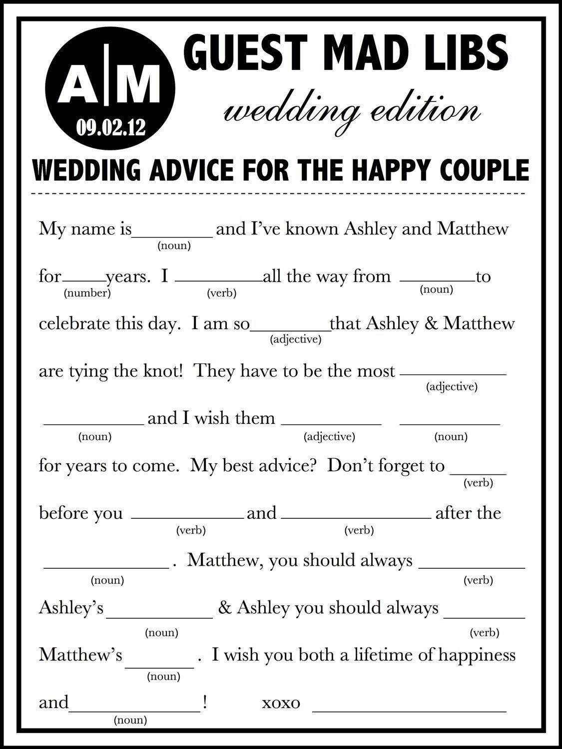 Wedding Guest Book Alternative Wedding Mad Libs Wedding Ad Libs Printable Wedding Mad Libs Bridal Wedding Mad Libs Wedding Guest Book Alternatives Mad Libs