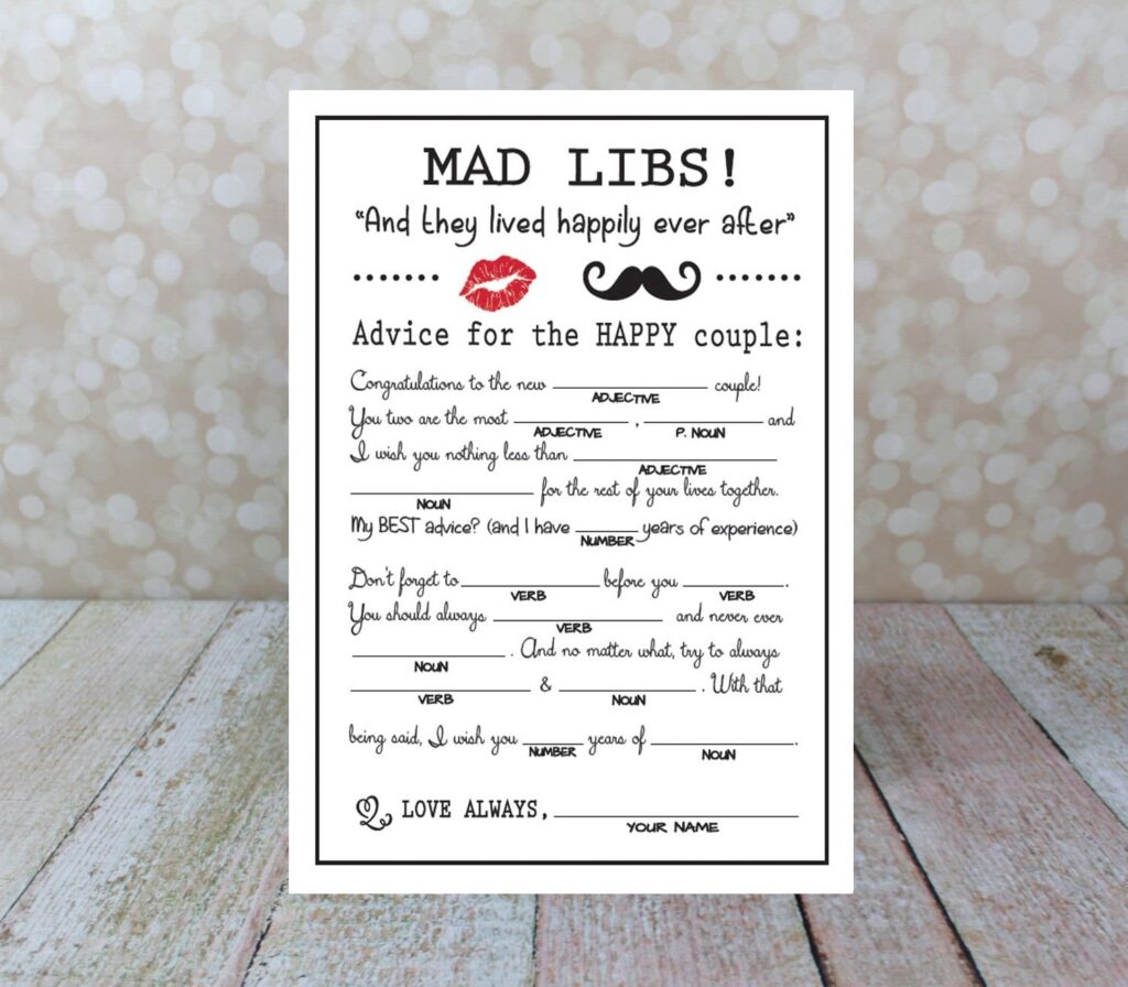 Printable Funny Wedding Mad Libs Template Fillable Form 2023