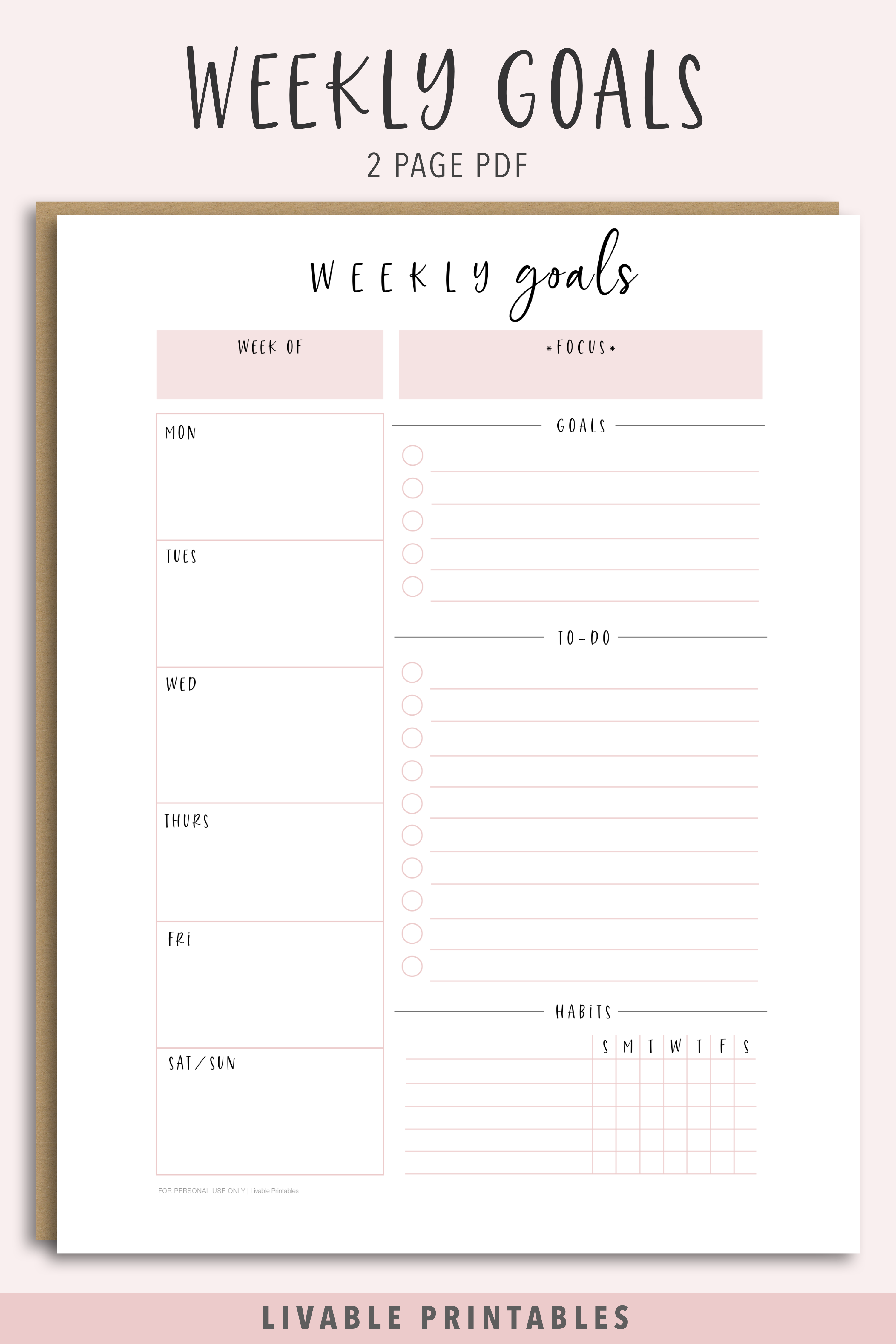 Weekly Goals Planner Printable Blog Planner Printable Weekly Planner Template Goal Planner Printable