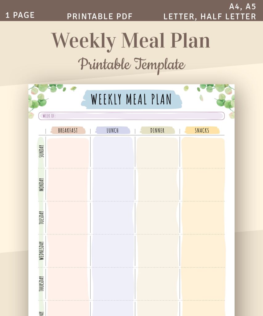 Printable Weekly Meal Planner Template With Snacks