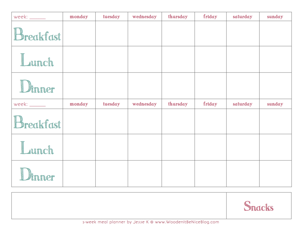 Printable Meal Plan Chart