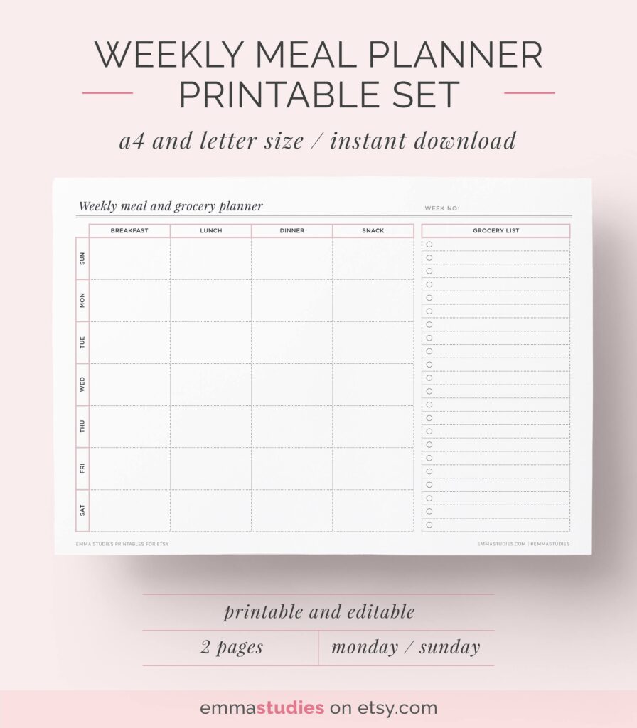 Weekly Meal Planner Printable Shopping Grocery Food List Etsy de