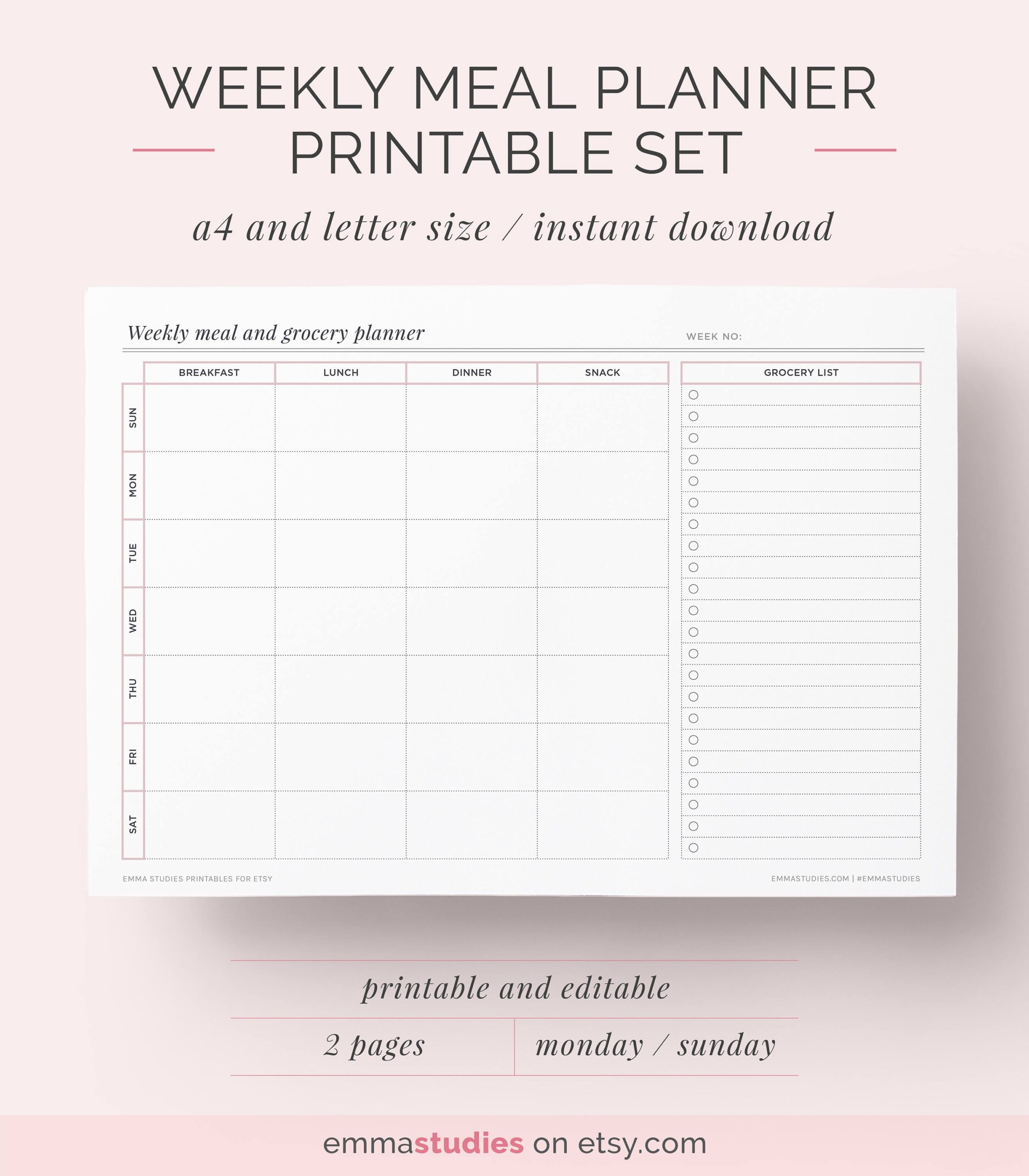 Weekly Meal Planner Printable Shopping Grocery Food List Etsy de