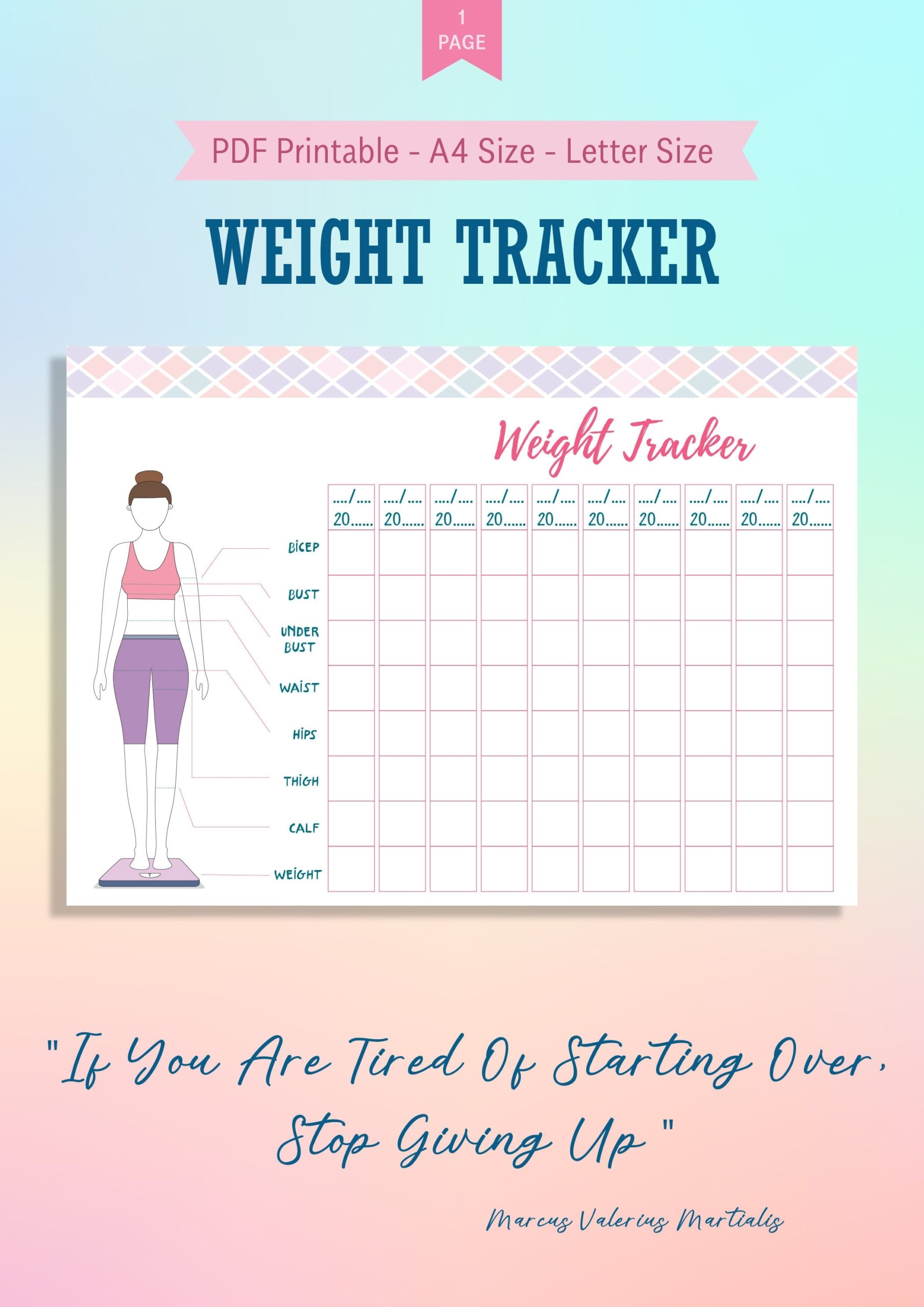 Weight Loss Tracker Printable Weight Loss Body Measurement Etsy de