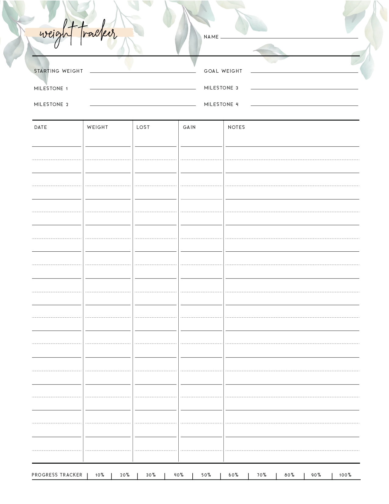 Weight Loss Tracker Template Free Printable World Of Printables