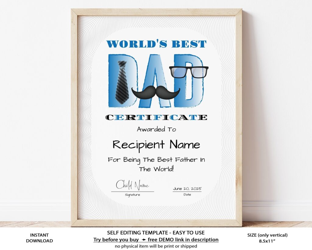 World s Best Dad Certificate Award Father s Day Etsy de