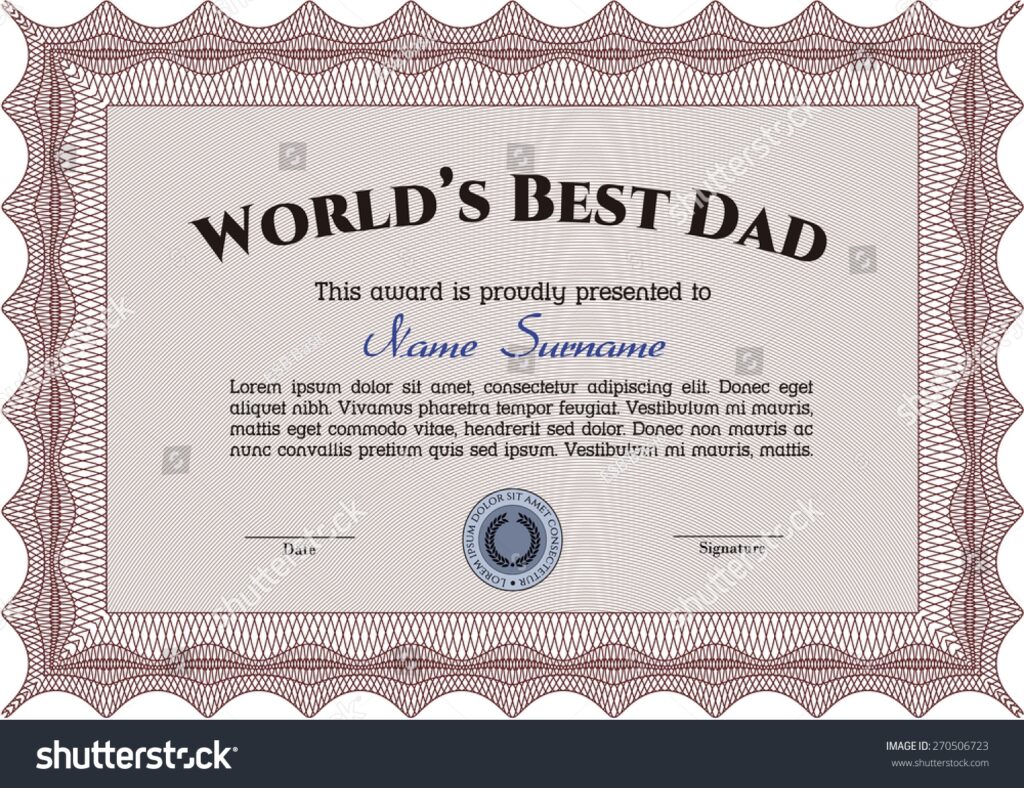 Printable Best Dad Certificate Template