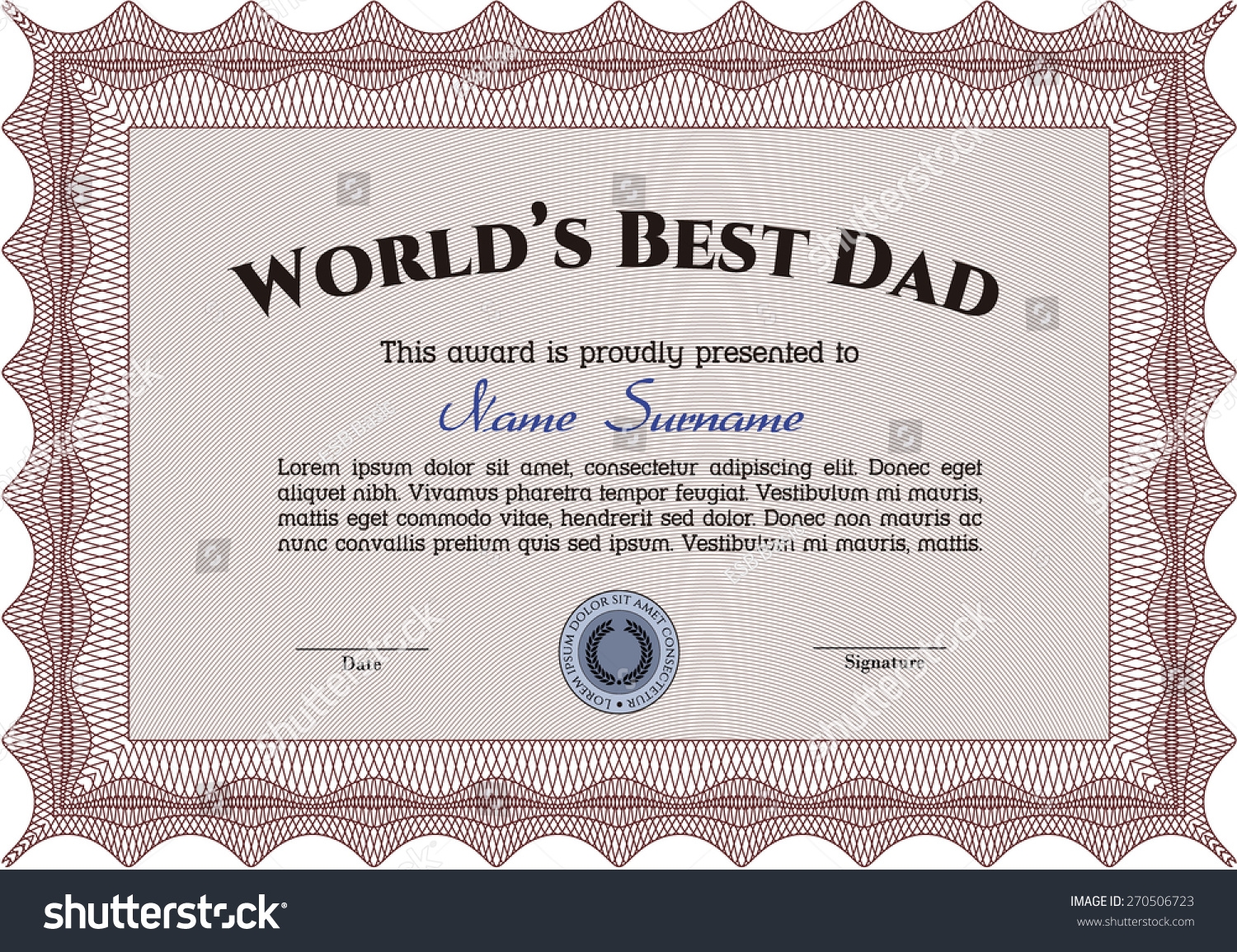 Worlds Best Dad Certificate Template Stock Vector Royalty Free 270506723 Shutterstock