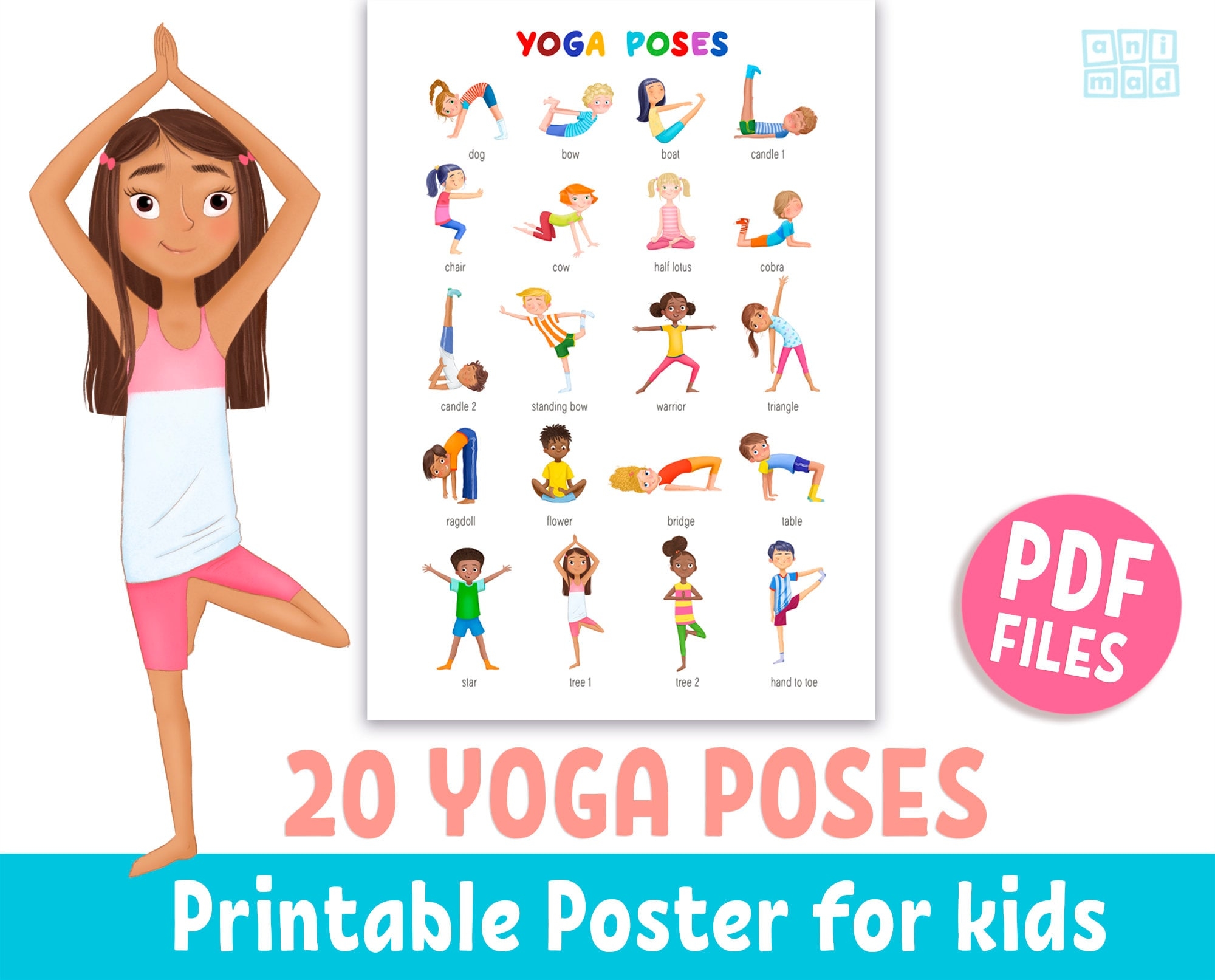 YOGA POSES Printable Poster For Kids 20 Yoga Poses Wall Art Etsy de