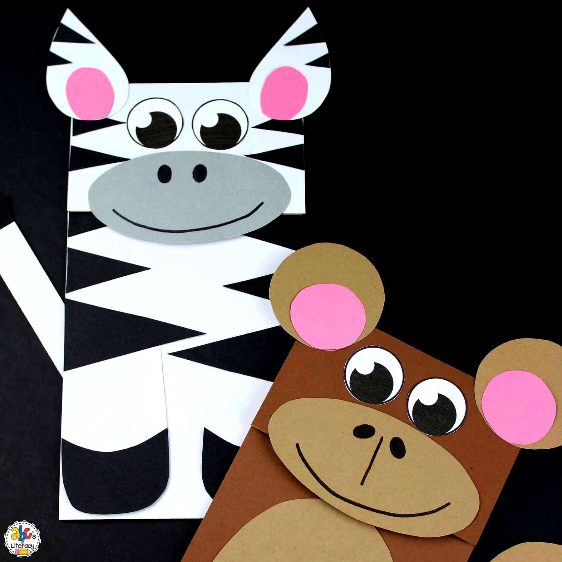 Zoo Animal Paper Bag Puppets Zebra Monkey Puppets